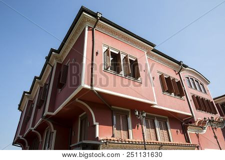 Old Traditional Bulgarian House. Bulgarian Architecture From The Past. Old Town Of Plovdiv.
