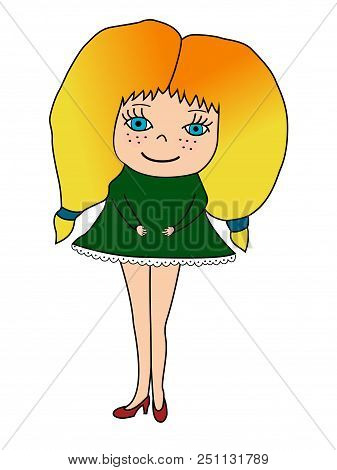 Cartoon Girl. Doodle Girl. Vector Hand Drawn Llustration