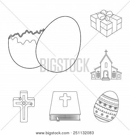 Easter Is A Christian Holiday Outline Icons In Set Collection For Design. Easter Attributes Vector S