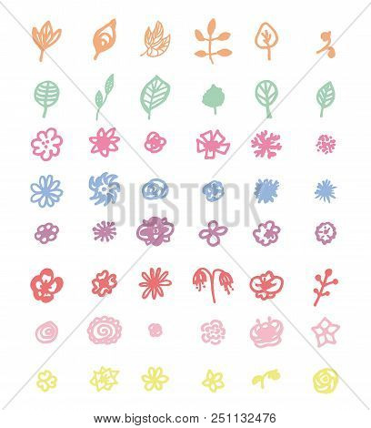 Set Of Colorful Doodle Flower. Hand Drawn Vector Flower. Childhood Picture.