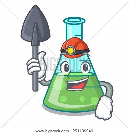 Miner Science Beaker Mascot Cartoon Vector Illustration