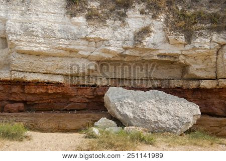 Quarry White Stones Near Beach. Incredible Rock Formations. Backgrounds And Textures. Holliday Conce