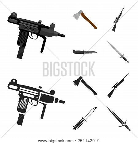 Ax, Automatic, Sniper Rifle, Combat Knife. Weapons Set Collection Icons In Cartoon, Black Style Vect
