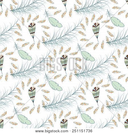 Tribal Feather Seamless Pattern Background Bird Nature Wing Element Vector Graphic Illustration Hand