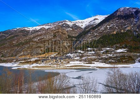 Lanuza village and reservoir in Pyrenees of Huesca of Spain