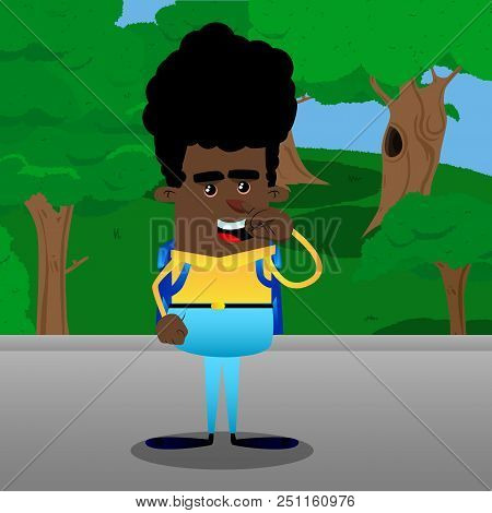 Schoolboy With Symphaty. Vector Cartoon Character Illustration.