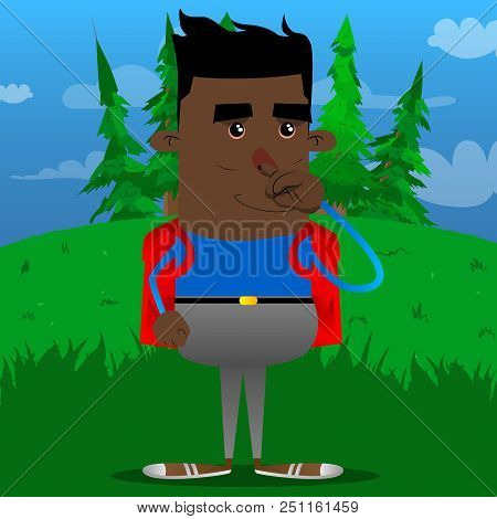 Schoolboy With Symphaty. Vector Cartoon Character Illustration.