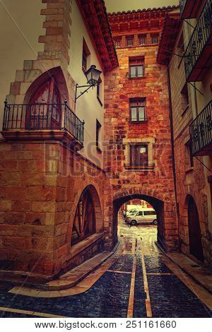 Mora de Rubielos village in Teruel Spain located on Gudar Javalambre Sierra