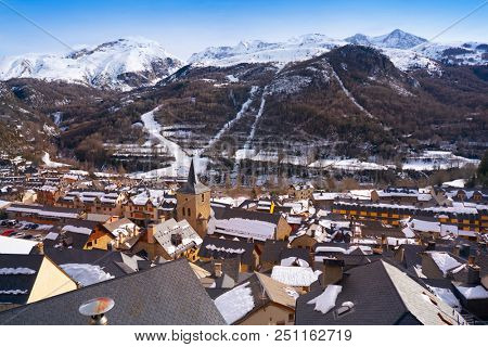 Panticosa snow skyline in Huesca Pyrenees of Spain