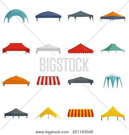 Canopy Shed Overhang Icons Set. Flat Illustration Of 16 Canopy Shed Overhang Vector Icons Isolated O