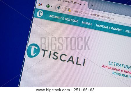 Ryazan, Russia - July 24, 2018: Homepage Of Tiscali Website On The Display Of Pc. Url - Tiscali.it