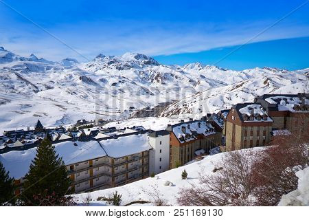 Formigal ski area skyline in Huesca Pyrenees of Spain