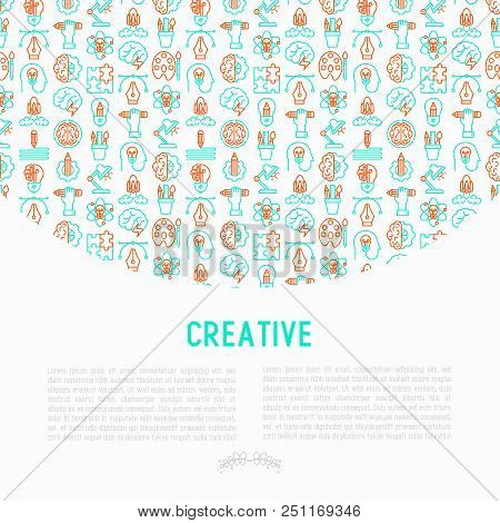 Creative Concept With Thin Line Icons: Generation Of Idea, Start Up, Brief, Brainstorming, Puzzle, C