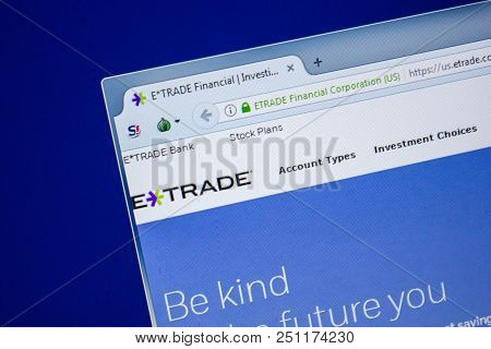 Ryazan, Russia - July 24, 2018: Homepage Of Etrade Website On The Display Of Pc. Url - Etrade.com