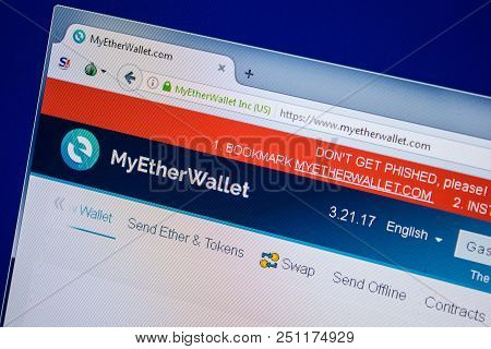 Ryazan, Russia - July 24, 2018: Homepage Of Myetherwallet Website On The Display Of Pc. Url - Myethe