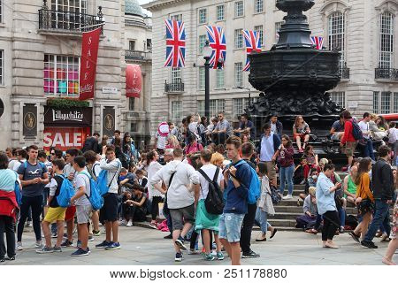 London, Uk - July 9, 2016: People Visit Piccadilly Circus In London. London Is The Most Populous Cit