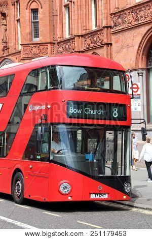 London, Uk - July 6, 2016: New Routemaster Bus In Holborn, London. The Hybrid Diesel-electric Bus Is