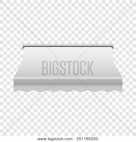 White Shop Awning Mockup. Realistic Illustration Of White Shop Awning Vector Mockup For On Transpare