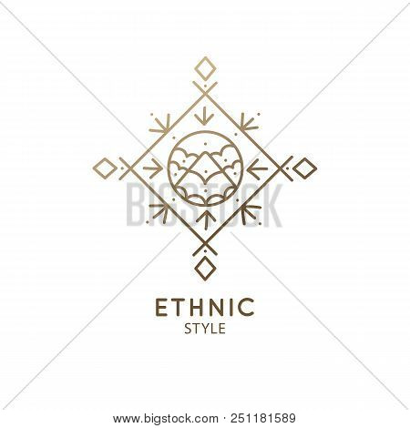Vector Logo Of Mountaun In Clouds. Rhombic Sacred Symbol . Outline Icon Of Volcano - Business Emblem