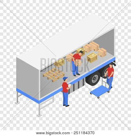 Downloading The Truck Icon. Isometric Of Downloading The Truck Vector Icon For On Transparent Backgr