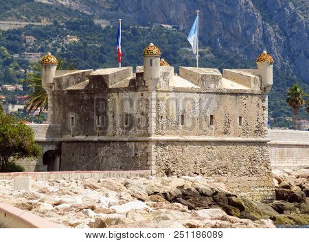 Medieval Citadel At Menton. Now It Is Jean Cocteau Museum. Menton Is A Small Seaside Town On The Fre