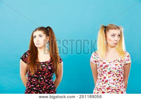Two Young Women Being Offended By Each Other, Got The Hump And Standing Backwards