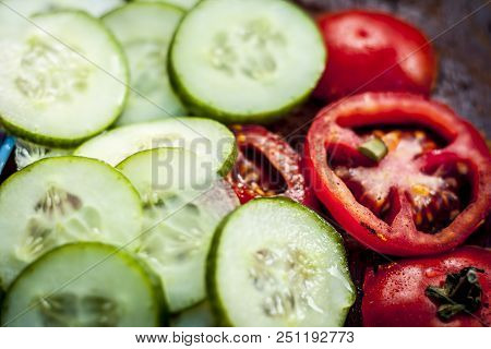 Close Up Of Ingredients An Face Pack Of Raw Fresh Vegetables  On Gothic Surface I.e. Tomato Puree An