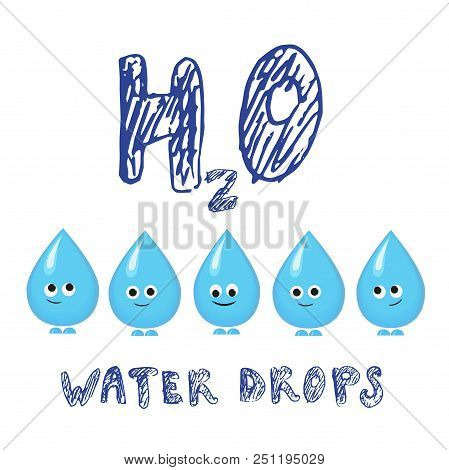 Cute Cartoon Water Drops. Vector Illustration. Characters With Emotions On The Face