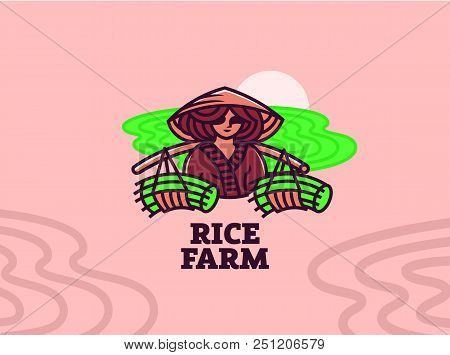 Woman Farmer With Basket Of Vegetables And Fruits. Vector Illustration.