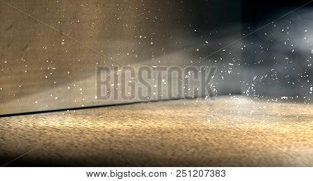 Empty Room And Concrete Floor Background.smoke Or Fog And Spotlight In Dark Space. 3d Illustration