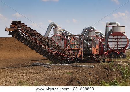 Special Machine For Peat Extraction, Raised Bog In The Venner Moor, Lower Saxony, Germany
