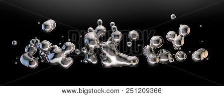 Ink Or Fluid Shapes.science Physics And Chemistry.abstract Tin Or Silver Liquid Drops Background.3d 