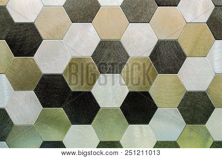 Abstract Silver Metal Background. Geometric Hexagons. Different Color