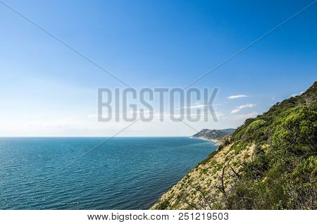 Sea View From The Mountain With Trees. Horizontal Frame