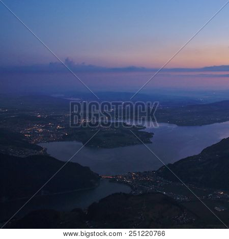 Lake Vierwaldstattersee, Lucerne And Mount Rigi At Dawn. View From Mount Stanserhorn.