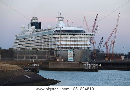 Ijmuiden, The Netherlands -july 27th 2018: Crystal Serenity Owned By Crystal Cruises, Leaving Ijmuid