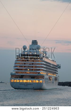 Ijmuiden, The Netherlands -july 27th 2018: Crystal Serenity Owned By Crystal Cruises, Leaving Ijmuid