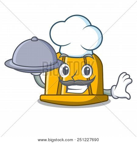 Chef With Food Construction Helmet Mascot Cartoon Vector Illustration