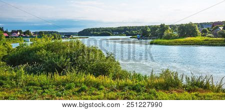Miltush River And The Village Of Burmistrovo During The Summer. Iskitim District, Novosibirsk Region