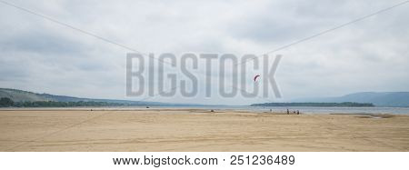 Panoramic View Of The Zhiguli Mountains From The Peninsula Kopylovo. Cloudy Day 21 July 2018.