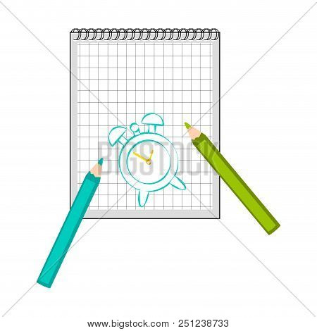 Paper With A Skech Of An Alarm Clock. Back To School. Vector Illustration Design