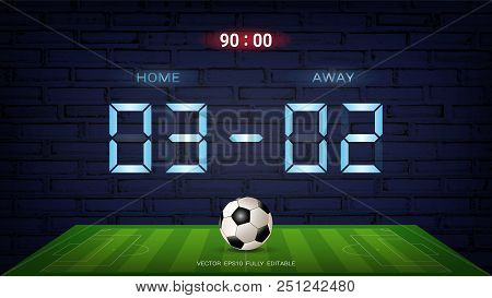 Digital Timing Scoreboard, Neon Glow On A Dark Background For Football Match Team A Vs Team B, Strat