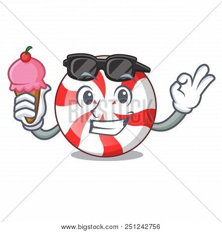 With Ice Cream Peppermint Candy Character Cartoon Vector Illustration