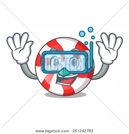 Diving Peppermint Candy Character Cartoon Vector Illustration