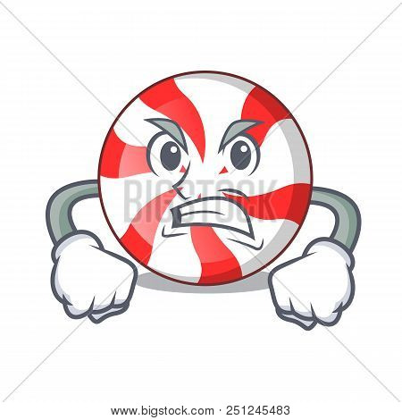 Angry Peppermint Candy Mascot Cartoon Vector Illustration