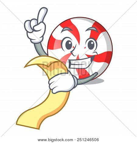 With Menu Peppermint Candy Mascot Cartoon Vector Illustration