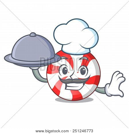 Chef With Food Peppermint Candy Mascot Cartoon Vector Illustration