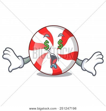 Money Eye Peppermint Candy Mascot Cartoon Vector Illustration