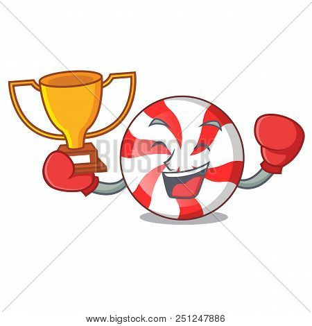 Boxing Winner Peppermint Candy Mascot Cartoon Vector Illustration