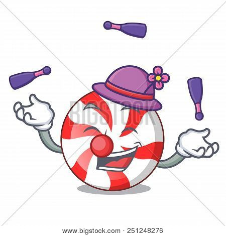 Juggling Peppermint Candy Mascot Cartoon Vector Illustration